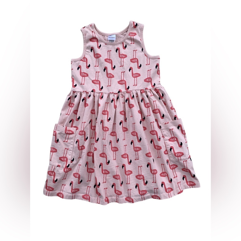 Hanna Andersson Size 140, 10, Sleeveless Print Pocket Dress in Flamingo Lagoon